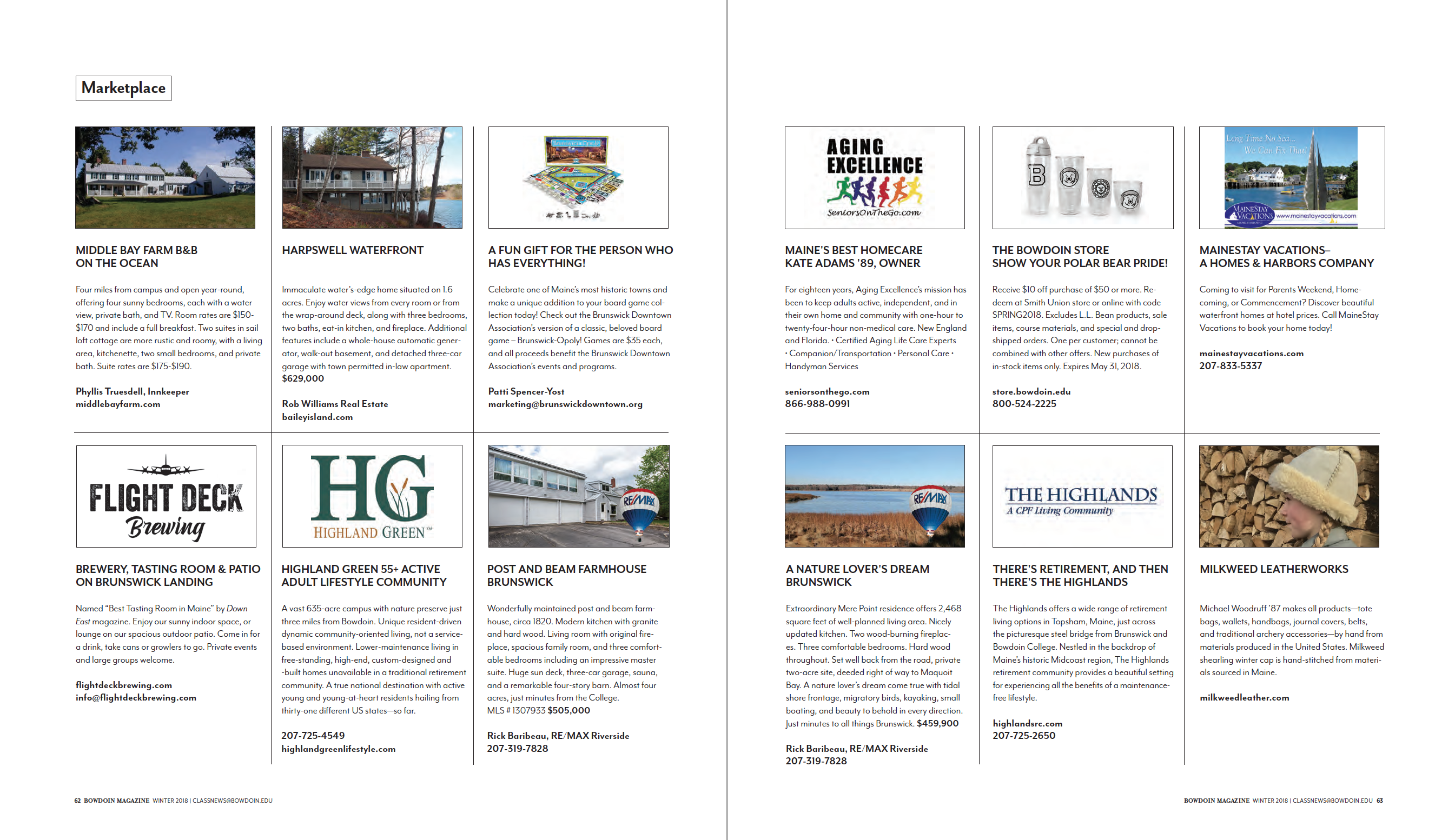 Bowdoin Magazine Marketplace Winter 18